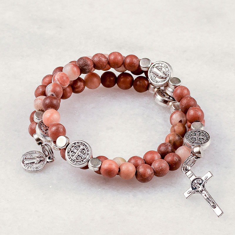 Catholic Italian Sterling Silver Rosary Beads Cross Bracelet 7.5